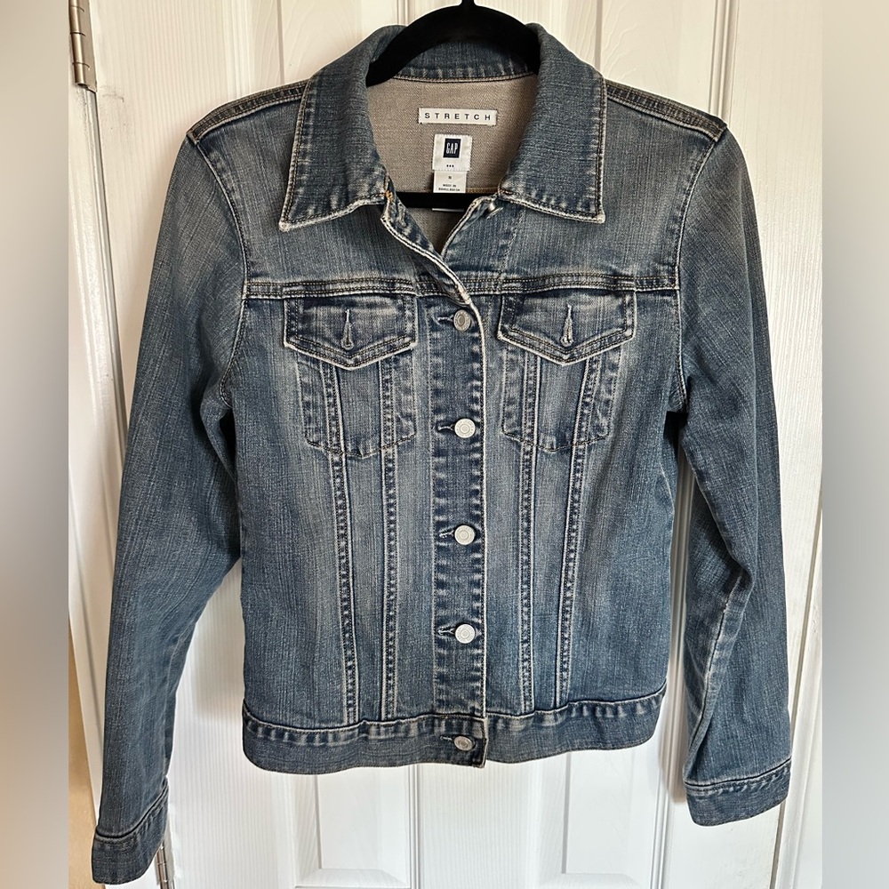 Jean Jacket Gap Stretch Lightly Distressed Denim Jacket Women's Size Small S